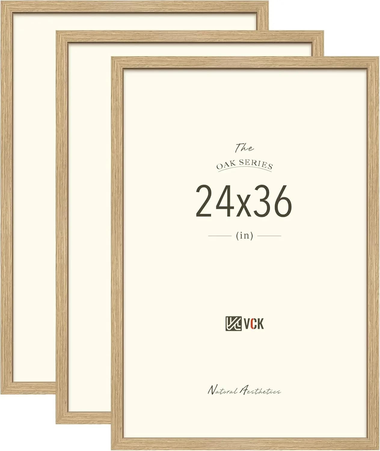 Set of 3 Frames for Poster 24x36 - Solid Wood Frames of Natural Oak, Wall Frames for Gallery