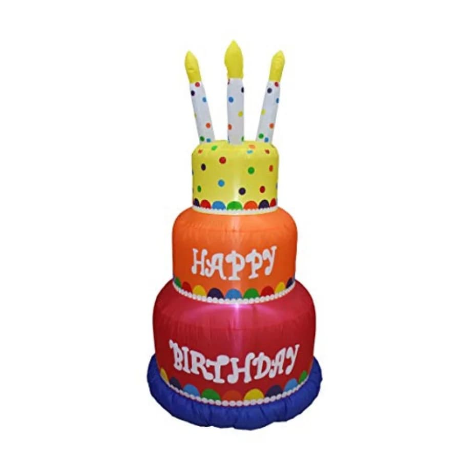 Gonfiabile a Forma di Torta di Compleanno Alta 1,8 Metri con Candele Illuminate, Decorazione Gonfiabile per Feste all'Aperto e al Chiuso, per Celebrazioni Domestiche
