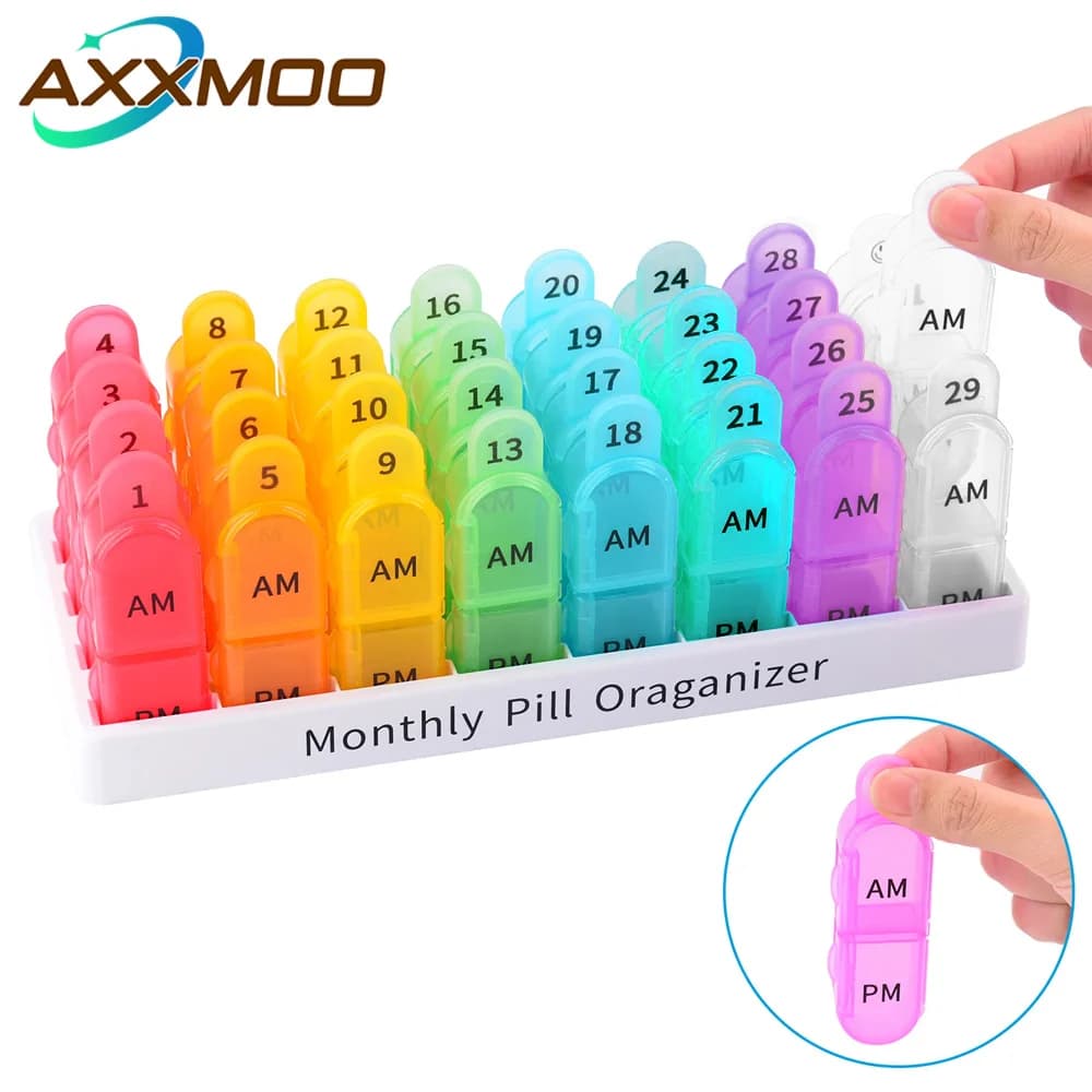 Organizzatore di pillole da 31 giorni AM PM, portapillole mensile per 4 settimane, contenitore portatile con scomparti piccoli per vitamine e integratori