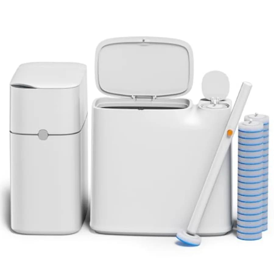 Set di bidoni per la spazzatura da bagno per famiglie, include un bidone per la spazzatura da 2 galloni con spazzola per WC, 12 testine di spazzola monouso pre-imbevute, un