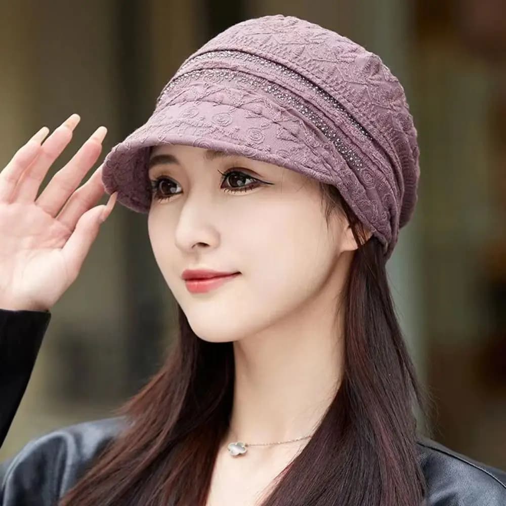 Cappello Beanie Traforato con Fiori, Traspirante, Ricamato, da Donna, Stile Baseball, Casual, Turbante, Copricapo, Autunno Estate