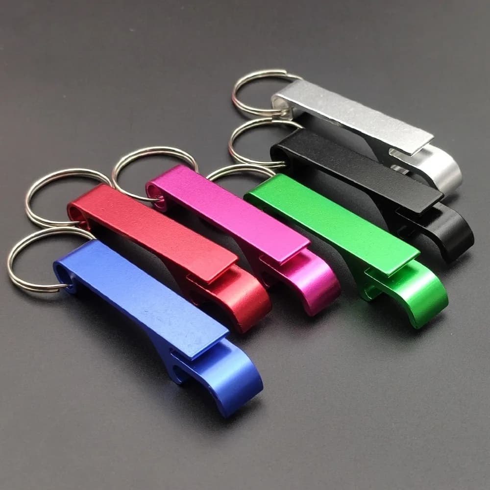 Apribottiglie Portatile Multicolore a Forma di Portachiavi, Mini Gadget Tascabile per Esterni, Rimuovi Coperchi di Lattine, Anello Portachiavi, Regalo per Uso Quotidiano