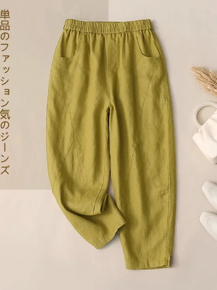 Slim Fit Harem Pants Women's Thin Cotton Linen Elastic Waist Breathable Loose Leggings Casual Straight Leg Trousers
