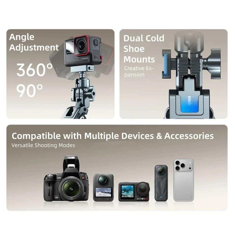 Magnetic 360° Aluminum Tripod with Foldable Hook for Phone Camera Live Stream Photography