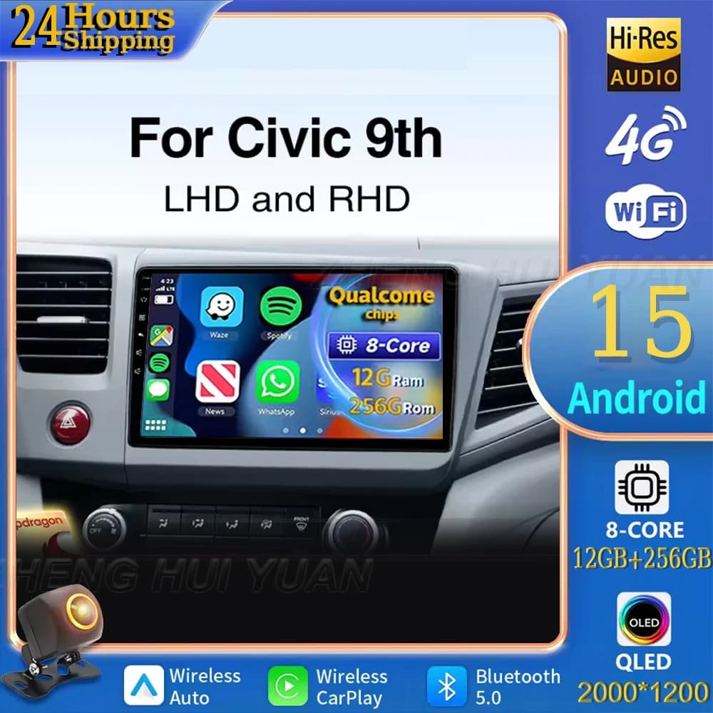 For Honda Civic 9 th 2012 2013 2014 2015 2016 Android 15 Car Radio Multimedia Player Android Auto Carplay Head Unit Navigation G