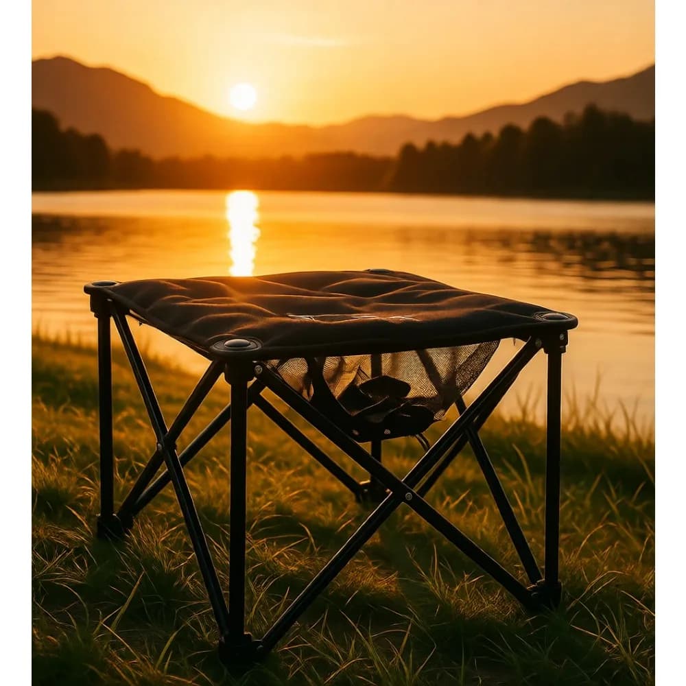 Poggiapiedi Pieghevole Oversize da Campeggio, Sgabello Imbottito 500lb, Pouf da Esterno con Rete Portaoggetti e Borsa per il Trasporto, Ideale per Giardinaggio