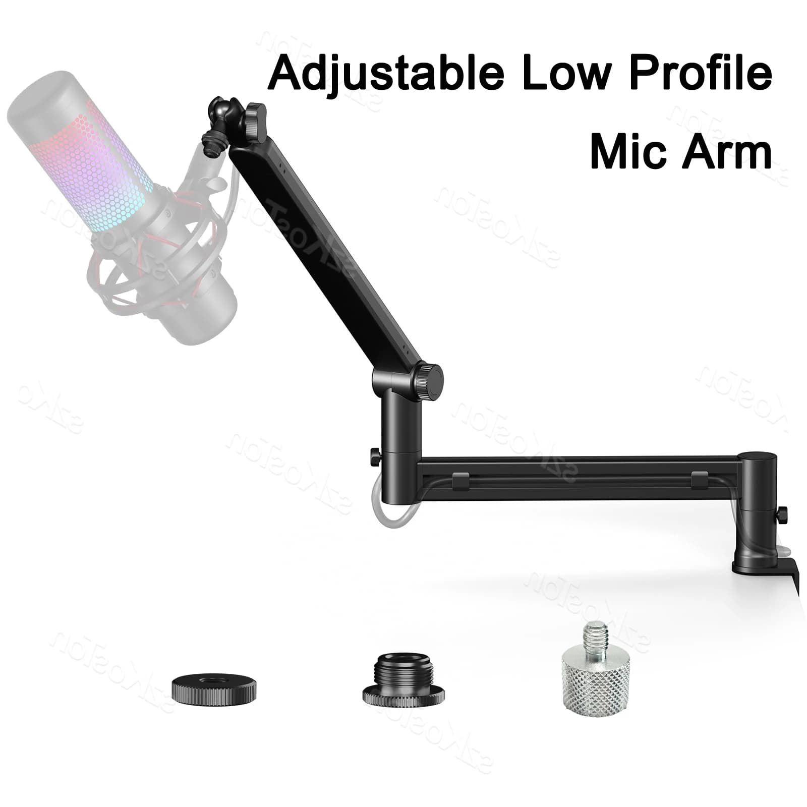 Supporto per Microfono Regolabile con Gestione Cavi, Braccio a Basso Profilo per Blue Yeti SM7B MV7 AM8 K688 A6V