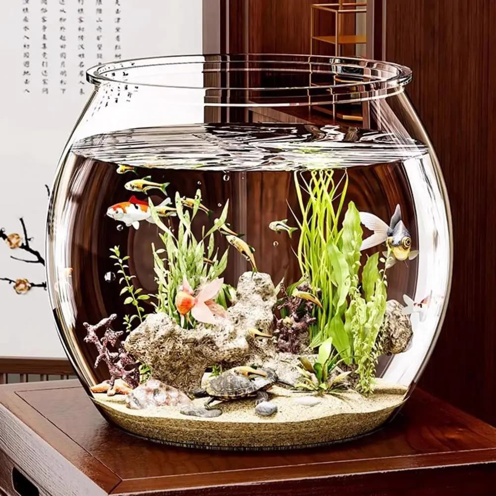 Ciotola per pesci rotonda in plastica trasparente Acquario Soggiorno Vaso da tavolo Serbatoio autosostenibile Pentola per pesci ornamentale per la decorazione domestica