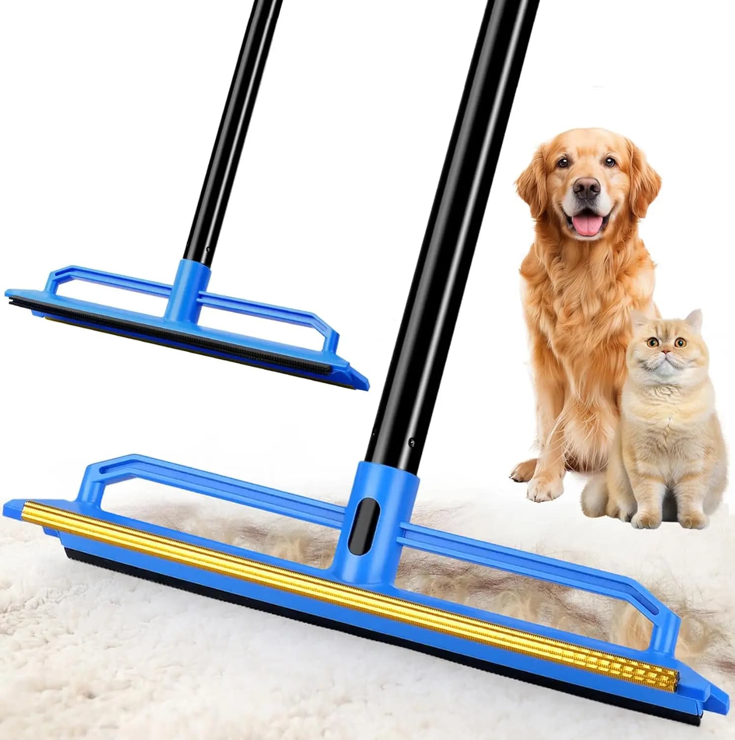2-in-1 rake for removing pet hair with long handle, ideal for carpets, carpets, sofas, armchairs, furniture