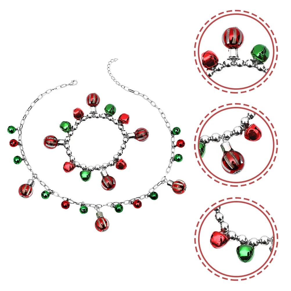 1Set Vintage Christmas Jewelry Set Festive Bell Necklace Bracelet Perfect Holiday Party Accessory for Women Girls