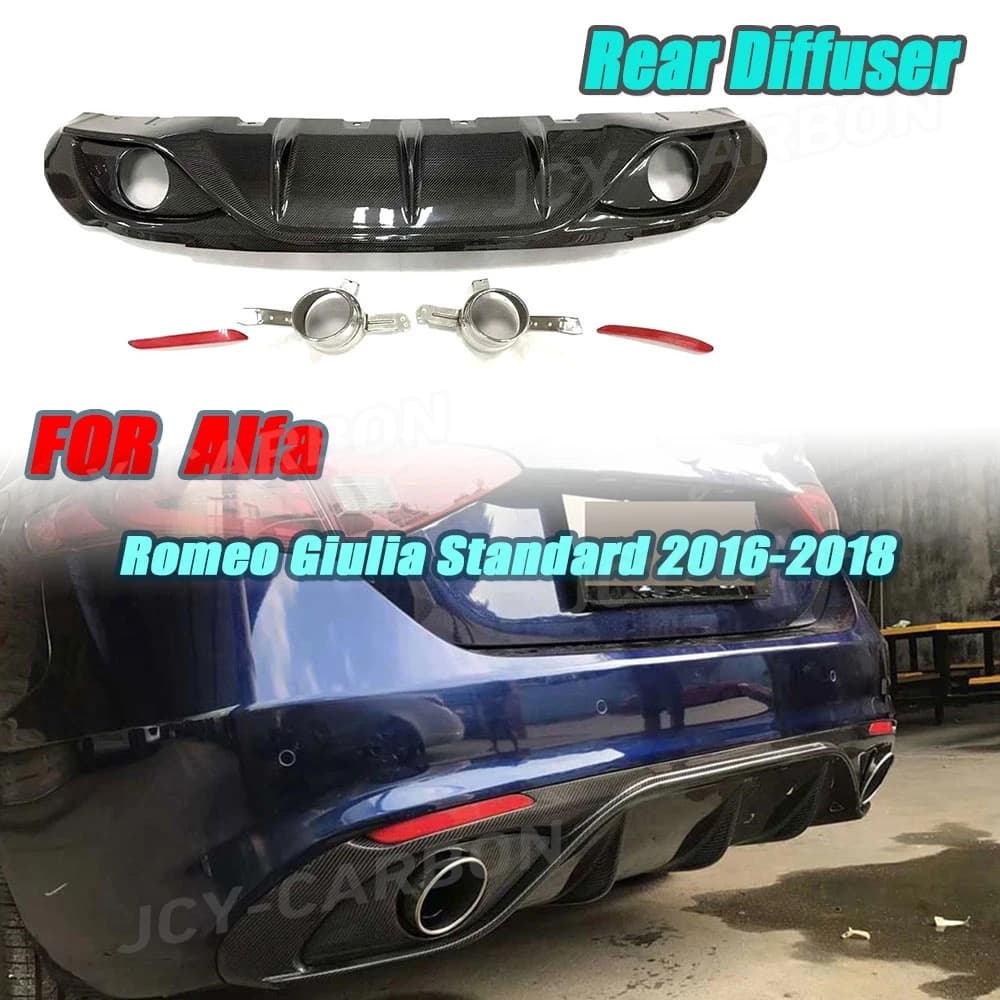 JCYECF Carbon Fiber Rear Lip Diffuser with Exhaust Tips for Alfa Romeo Giulia Standard 2016-2018 Car Styling Sport Rear Diffuser