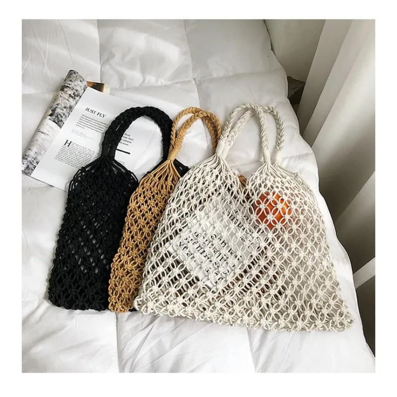 Borsa tessuta fatta a mano in cotone antivento, borsa da spiaggia, borsa da rete da pesca portatile per il tempo libero con una spalla scavata per turismo e vacanza