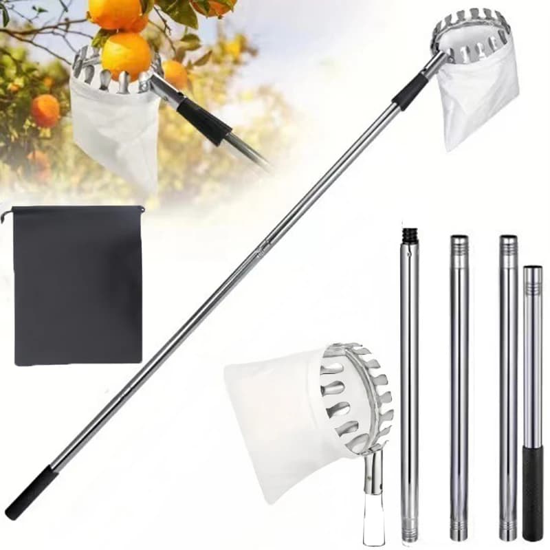 Raccoglitore di Frutta Staccabile, Collettore Portatile per Frutta da Giardino, Set per Raccolta Frutta Componibile, Attrezzi da Giardinaggio in Acciaio Inossidabile