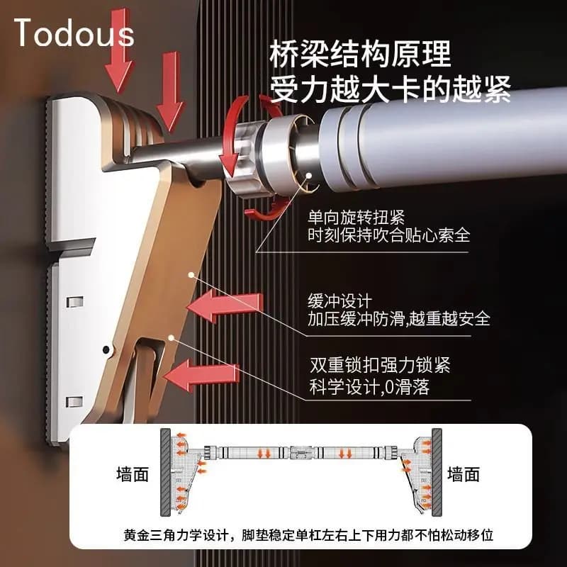 No Drill Doorway Pull Up Bar Non Punch Wall Mount Horizontal Bar for Home Corridor Aisle Portable Upper Body Strength Training