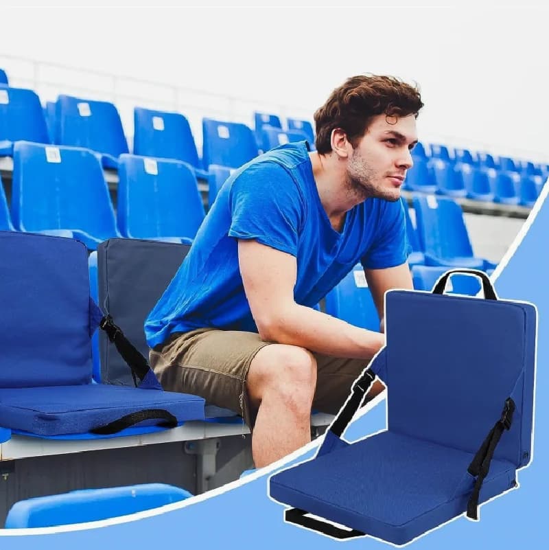 Cuscino per sedile da stadio pieghevole per sedia con gradino con supporto per la schiena Cuscino per candeggina con maniglia portatile per sedia da stadio pieghevole da esterno