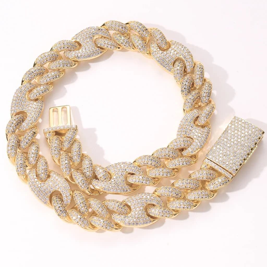 20mm Big Heavy Hip Hop 5A+ CZ Stone Paved Bling Iced Out Solid Coffee Bean Cuban Link Chain Necklace for Men Rapper Jewelry