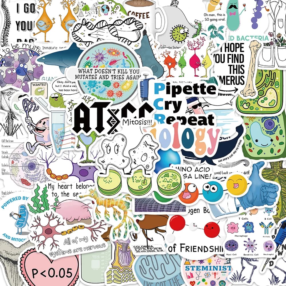 50/100 pezzi adesivi per ricerca di laboratorio di biologia decorazione graffiti laptop bagagli telefono skateboard adesivo fai da te impermeabile
