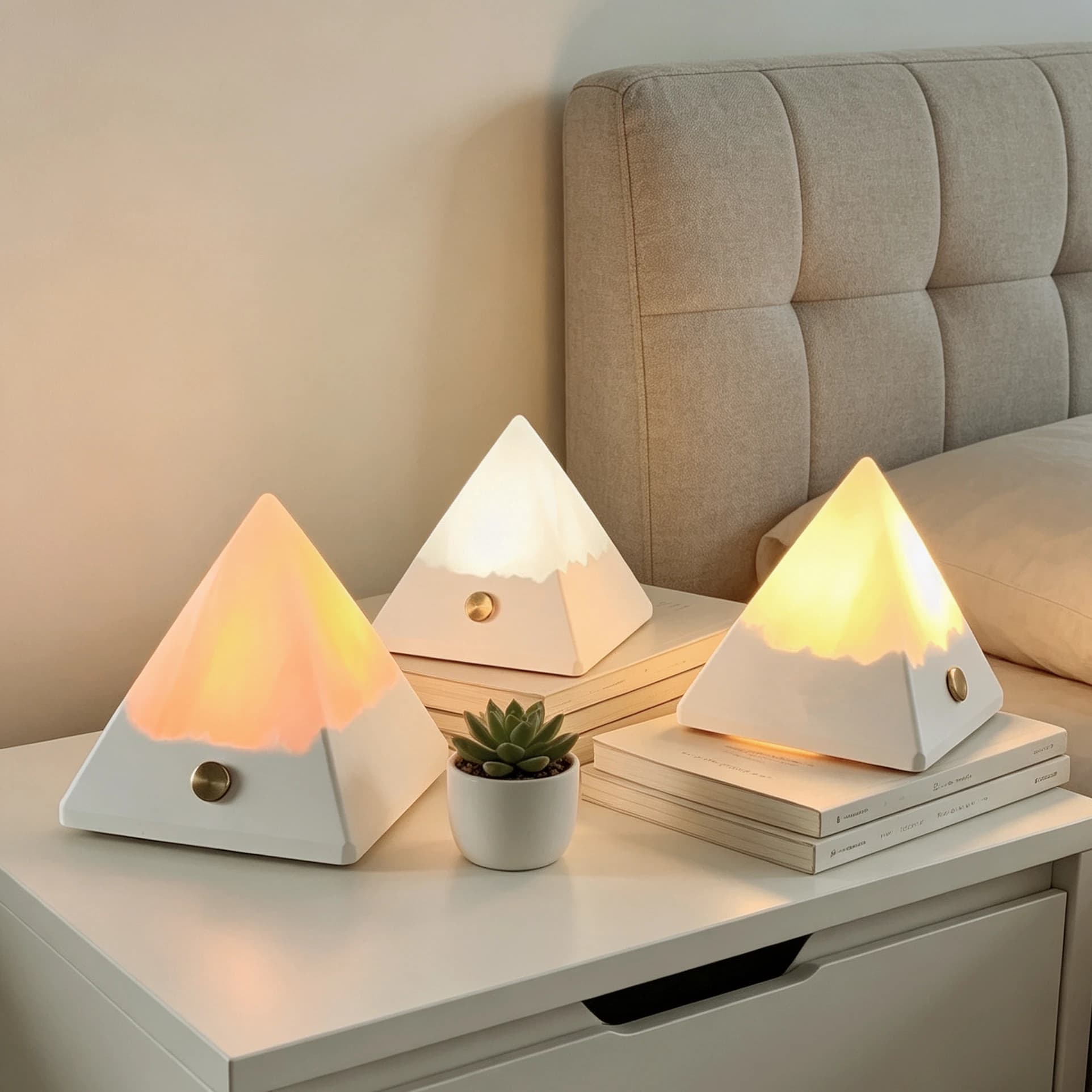Luce Notturna a Forma di Piramide, Regalo per la Festa della Mamma, Lampada da Comodino per Camera da Letto, Luce d'Atmosfera Ricaricabile, Ornamento Decorativo a Forma di Cubo in Minerale