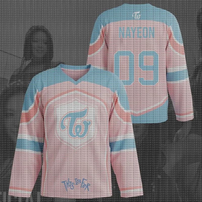 Korean Team Surrounding Ice Hockey Long Sleeved Jersey, Pink Blue V-neck Loose Fitting Men's and Women's Fan Support Top