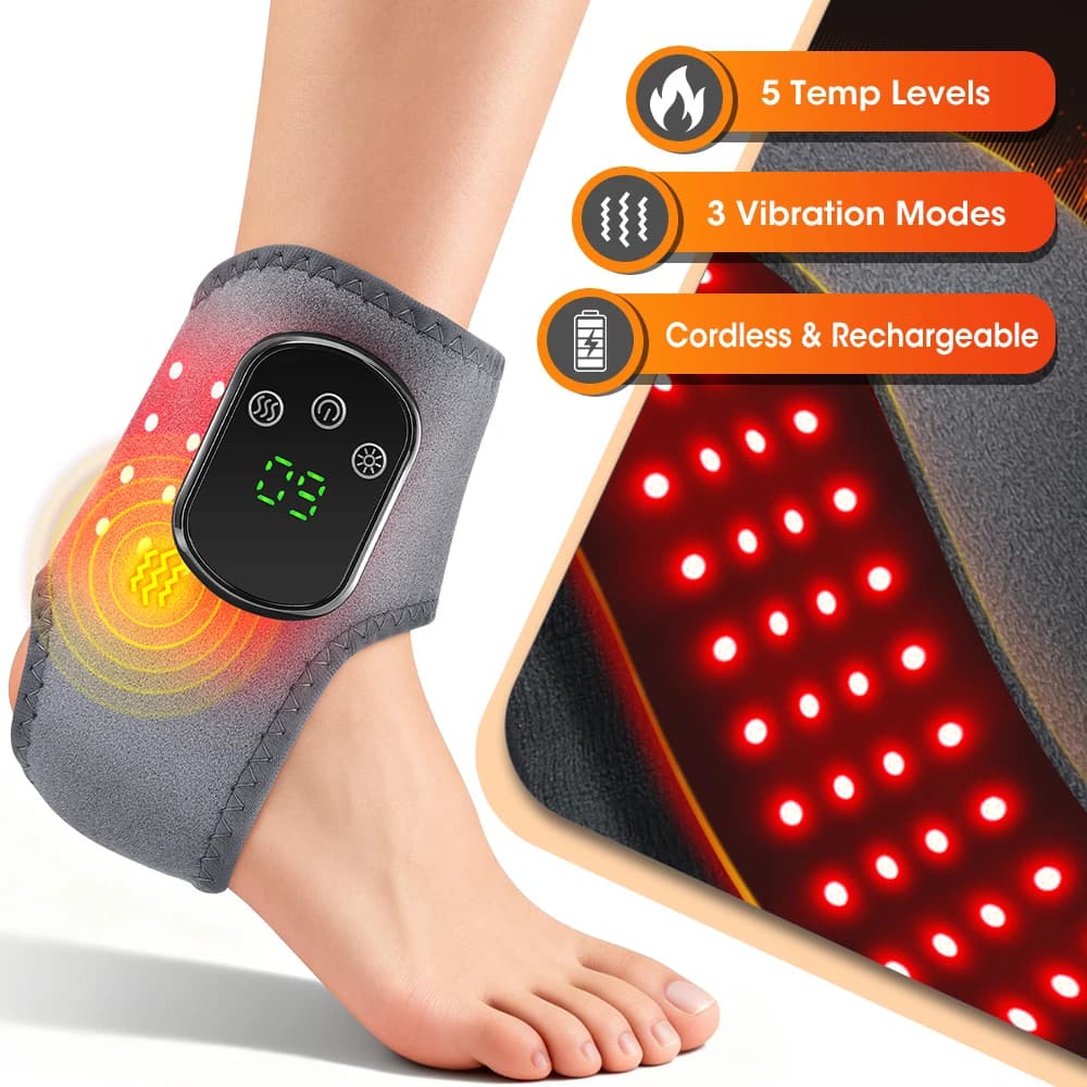 Macchina elettrica per massaggiare i piedi con calore e vibrazione con luce rossa, supporto per avvolgere la caviglia, rilassamento muscolare, cinghia regolabile