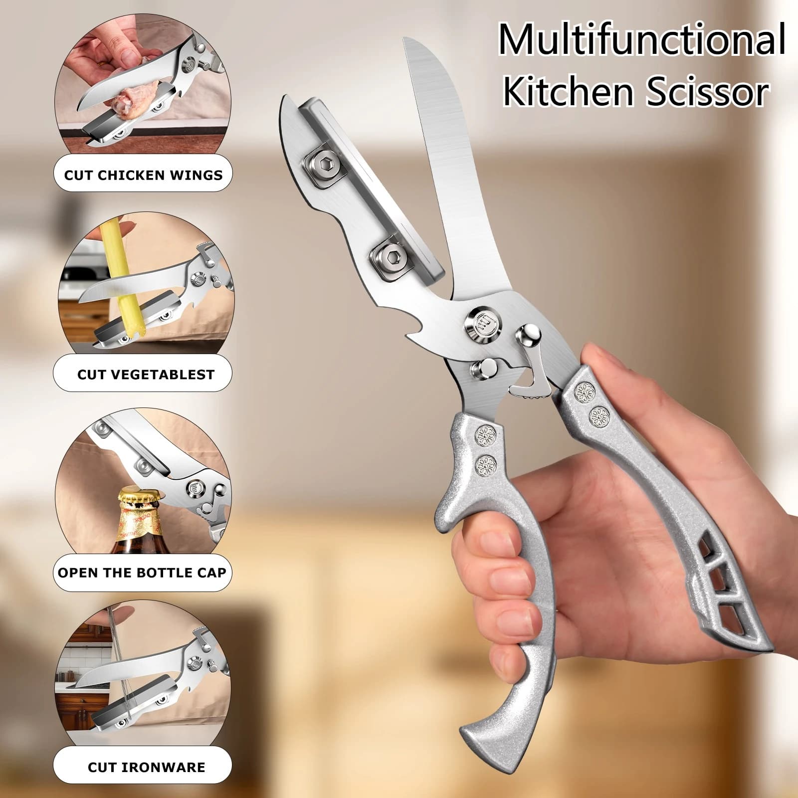 Forbici da cucina multifunzionali, set di coltelli e tagliere tutto in uno per uso domestico, campeggio, viaggi, utensili da cucina, forbici per barbecue