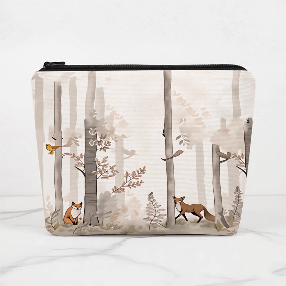 Borse per il trucco con motivi di alberi, volpi, uccelli e foglie, per ragazze, pochette per cosmetici, beauty case, astuccio per matite, custodia da viaggio