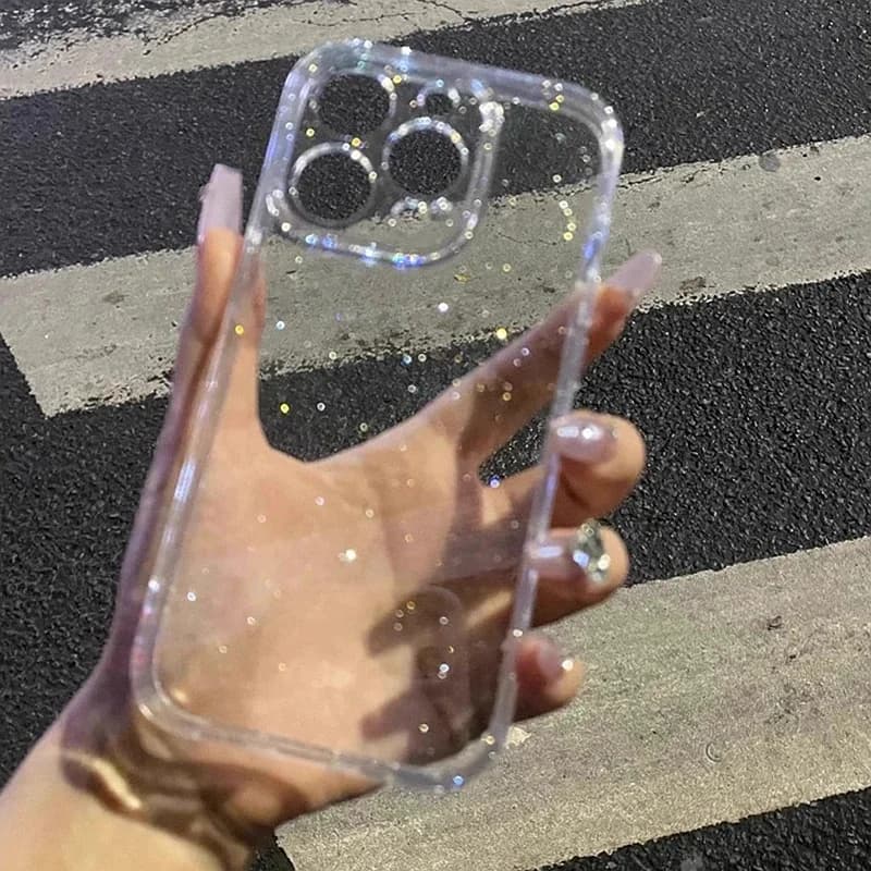 Glittered Transparent Soft Case for iPhone 17 11 12 13 14 15 16 Pro Max 14 15 16 Plus