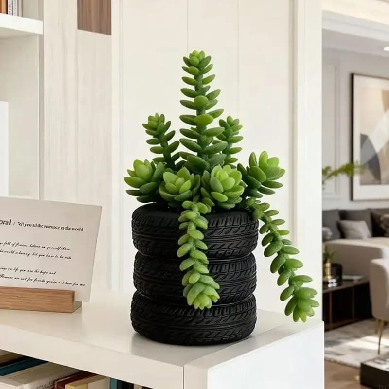 Vaso da fiori creativo in resina a forma pneumatico per piante grasse e piccole piante, adatto per decorare scrivania 7,5
