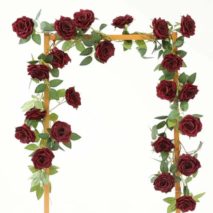 73 Artificial Silk Rose Garland, Roses with Green Leaves, Pendant Plant for Wedding Decorations