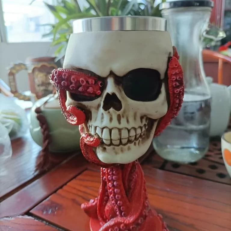 Tazza da birra in acciaio inossidabile a forma di teschio di polpo, tazza aliena originale per Halloween