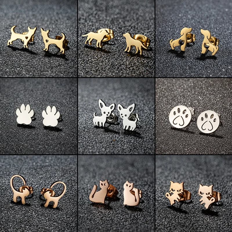 1Pair Cute Stainless Steel Dog Cat Earring Pet Paw Print Ear Jewelry Girls Student Daily Kitty Pup Earrings Gifts Accessories