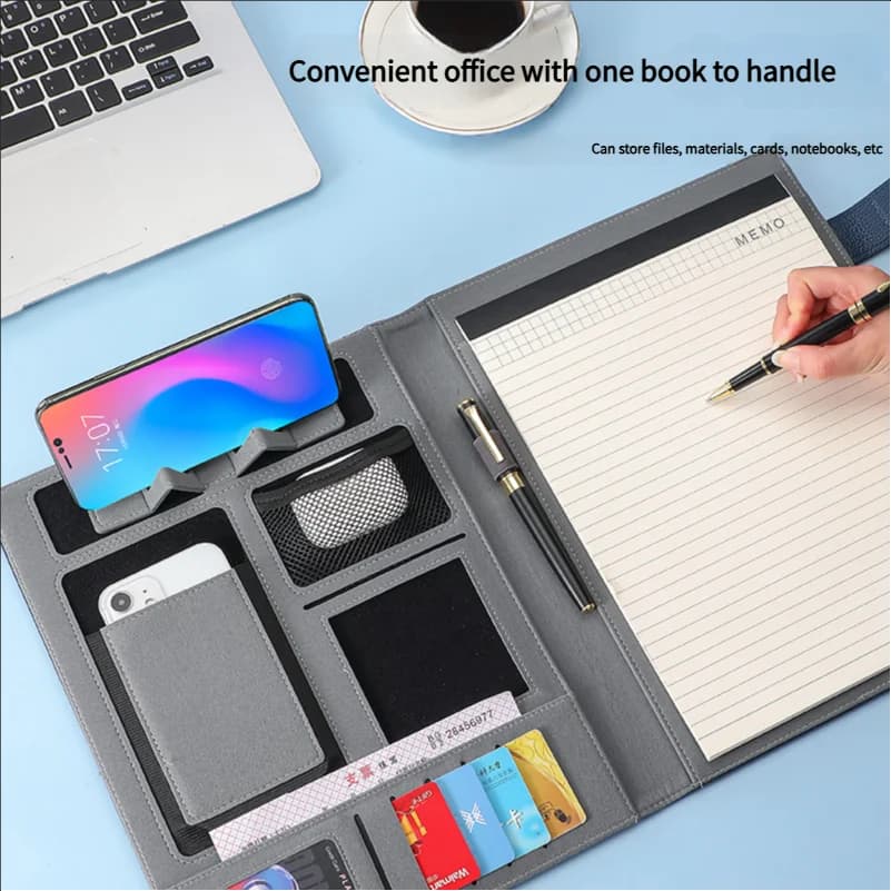 A4 Multifunctional PU Leather Conference Folder Office File Organizer with Pen Loop Card Holder And Mesh Storage Pouch