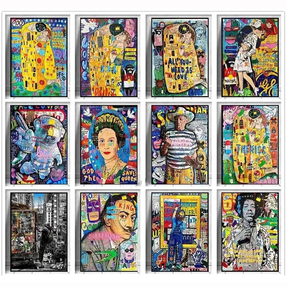 Arte di Banksy, Il Bacio di Gustav Klimt, Graffiti, Diamond Painting, Poster e Stampe Pop Street, Arte Murale, Dipinti Famosi per Arredamento Casa