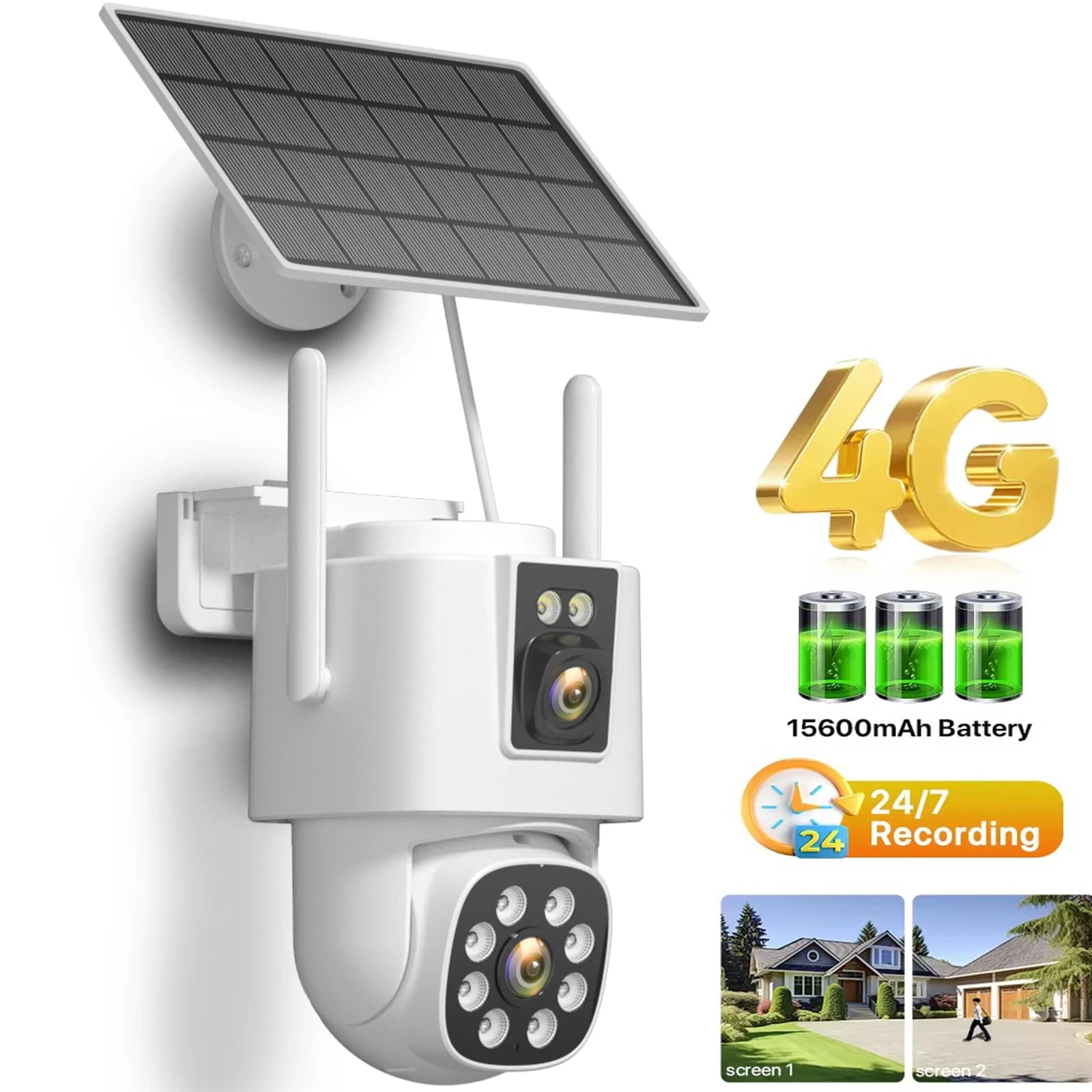 Telecamera solare 4G SIM Telecamera IP esterna PZT di sicurezza 8MP 4K Batteria incorporata da 12000 mAh AI Rilevamento automatico Tracciamento App ICSEE