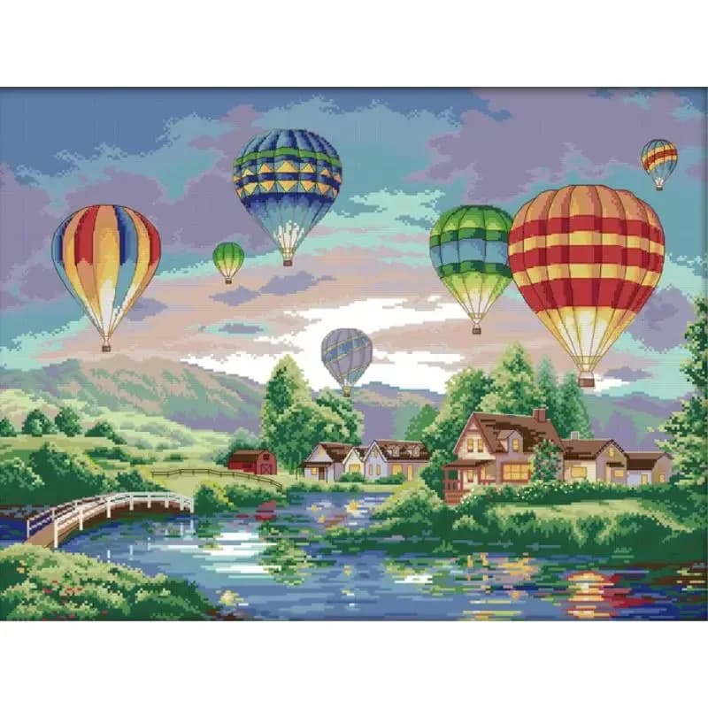 Palloncini colorati ad aria calda Conteggio Punto croce Set Aida 14CT 16CT 11CT Panno bianco Tessuto stampato Ricamo Decorazione della casa Regali