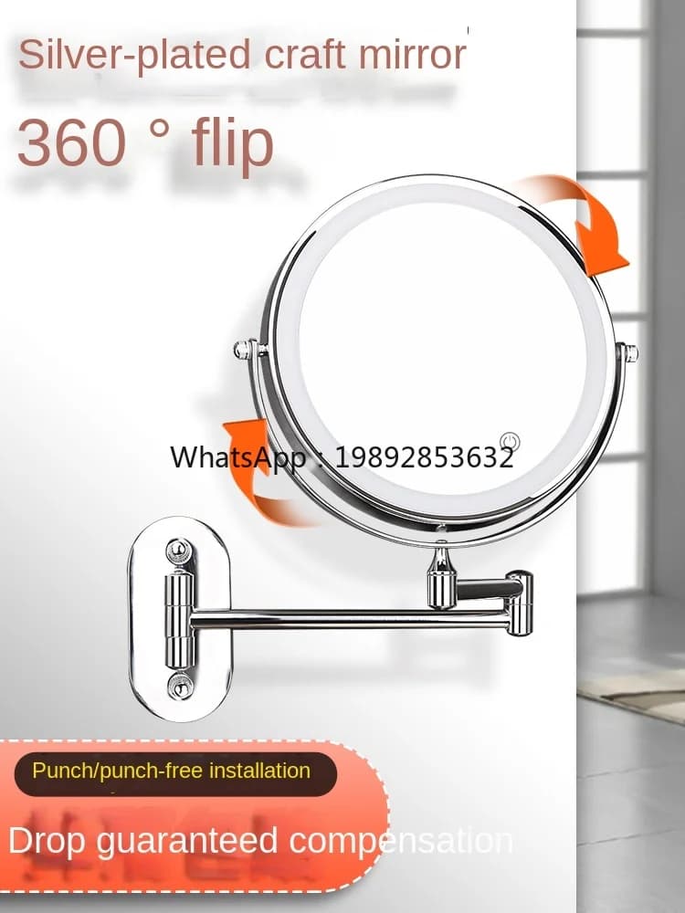 AA Con specchio da toeletta leggero Specchio da bagno Specchio pieghevole a parete senza punzonatura a LED