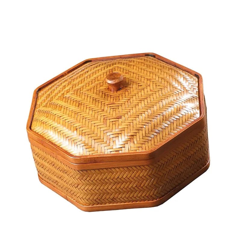 Handmade Bamboo Woven Lacquer Storage Box Retro Lidded Basket Multi-grid Candy Dried Fruit Container