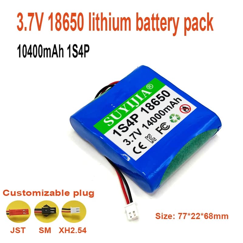 Batteria al litio 3.7V 18650 1S4P 14000mAh per altoparlanti Bluetooth, luci da pesca, batteria fai-da-te 4.2V con connettore SM/XH2.54/JST