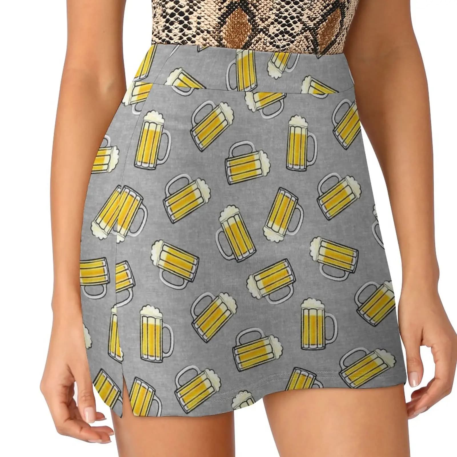 Birra Mug-Grigio Gonna da donna Gonne estetiche New Fashion Gonne corte Birra Grande Birra Bozza Birra Bicchiere Piccola freccia St