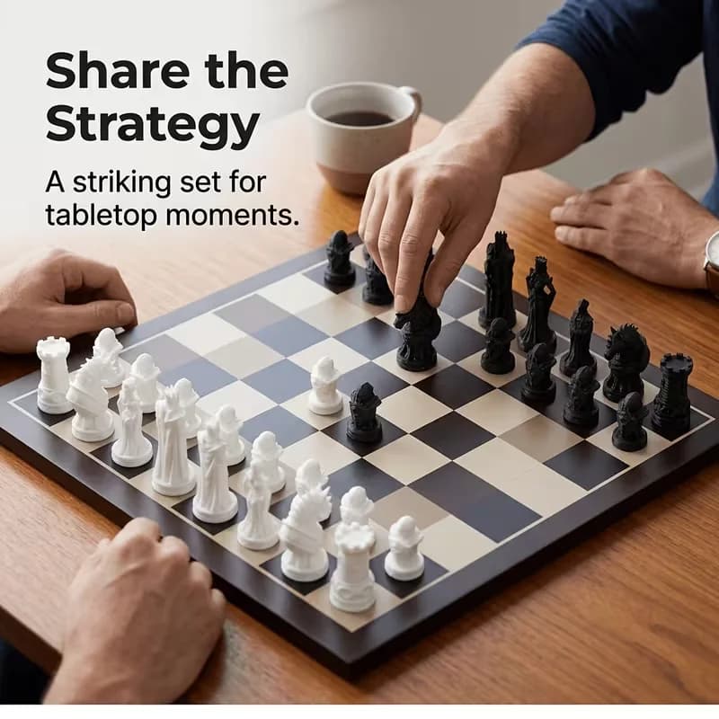 16/32 Pcs Gothic Revival Chess Set Elegant Black & White Suitable Strategy Board Game for and, Role-Playing Game