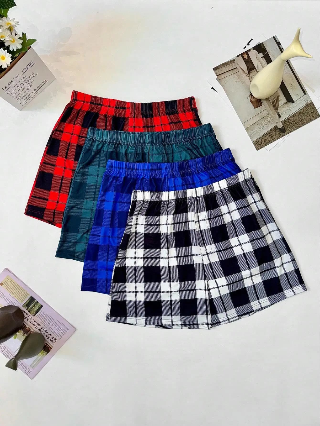 4 pezzi di boxer da uomo a quadri con elastico in vita, comodi e traspiranti