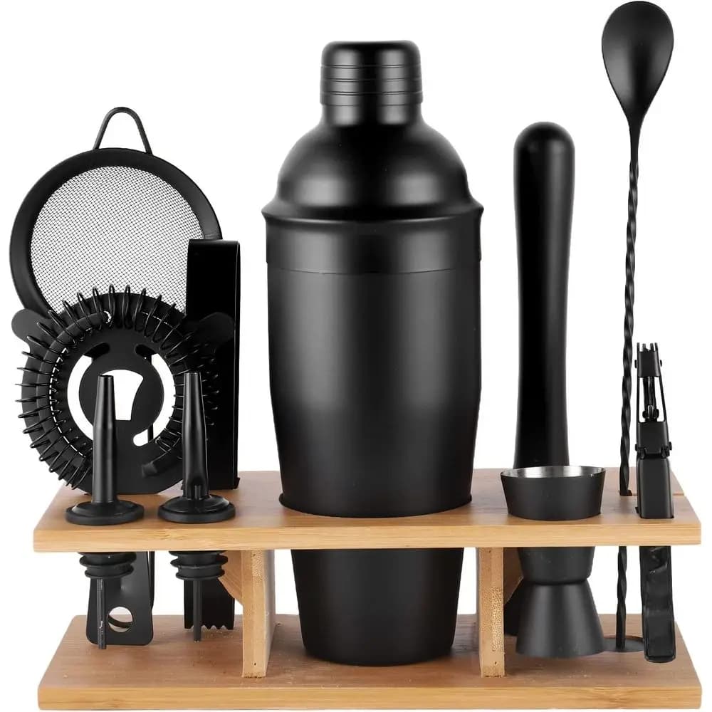 Set Shaker per Cocktail Nero da 25oz - Kit Professionale da Barman per Casa e Bar con 11 Pezzi