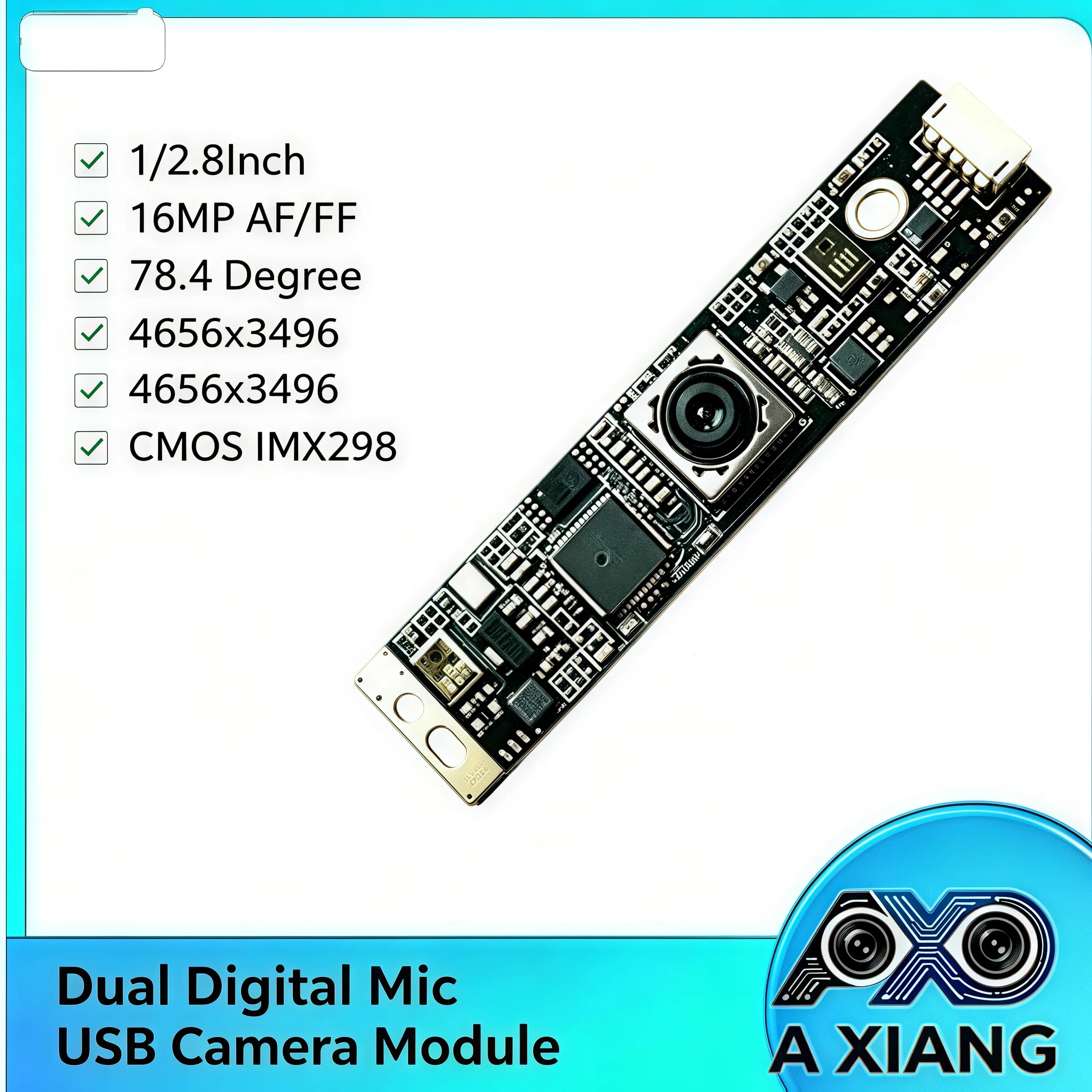 16MP IMX298 CMOS USB Camera Module Autofocus Fixed Focus Dual Digital Mic 78.4° 4656×3496 HD Webcam For Document Scan Industrial