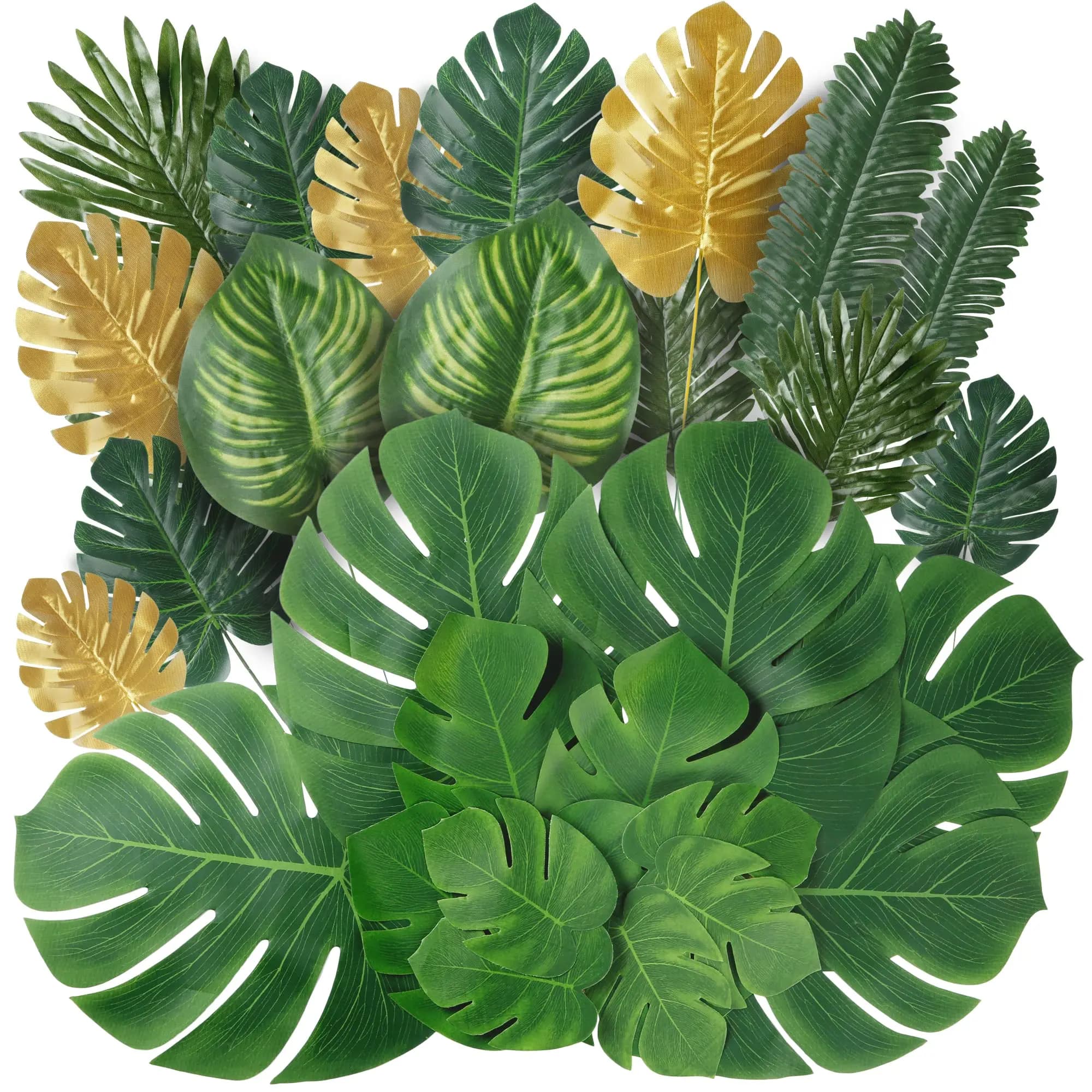 Foglie di Palma Artificiali, Foglie di Monstera, Foglie Tropicale per Decorazioni Hawaiane, Spiaggia, Tavolo, Matrimonio, Compleanno