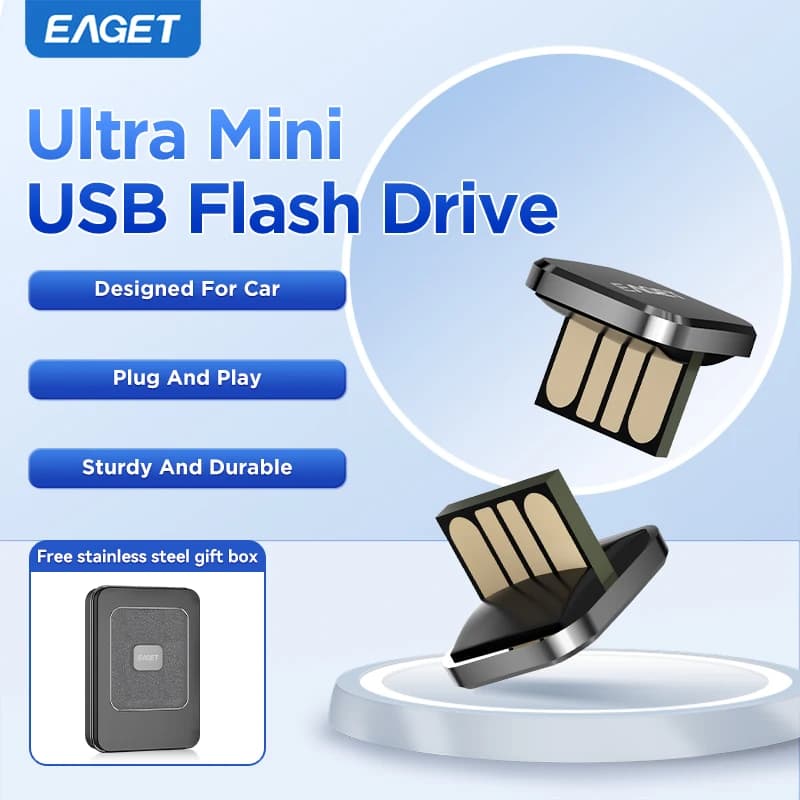 EAGET Mini chiavetta USB 2.0 per auto da 8 GB/16 GB/32 GB/64 GB - U8A, materiale in lega di zinco, Plug & Play, con confezione regalo in acciaio inossidabile