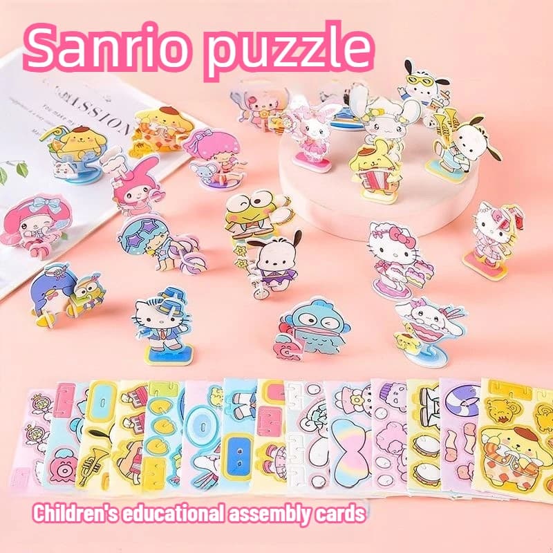 Hello Kitty 3D Assembly Puzzle Cards Cute Pompompurin DIY Figure Puzzle Cartoon Me Melody 3d Card Handmade Kids Party Gifts