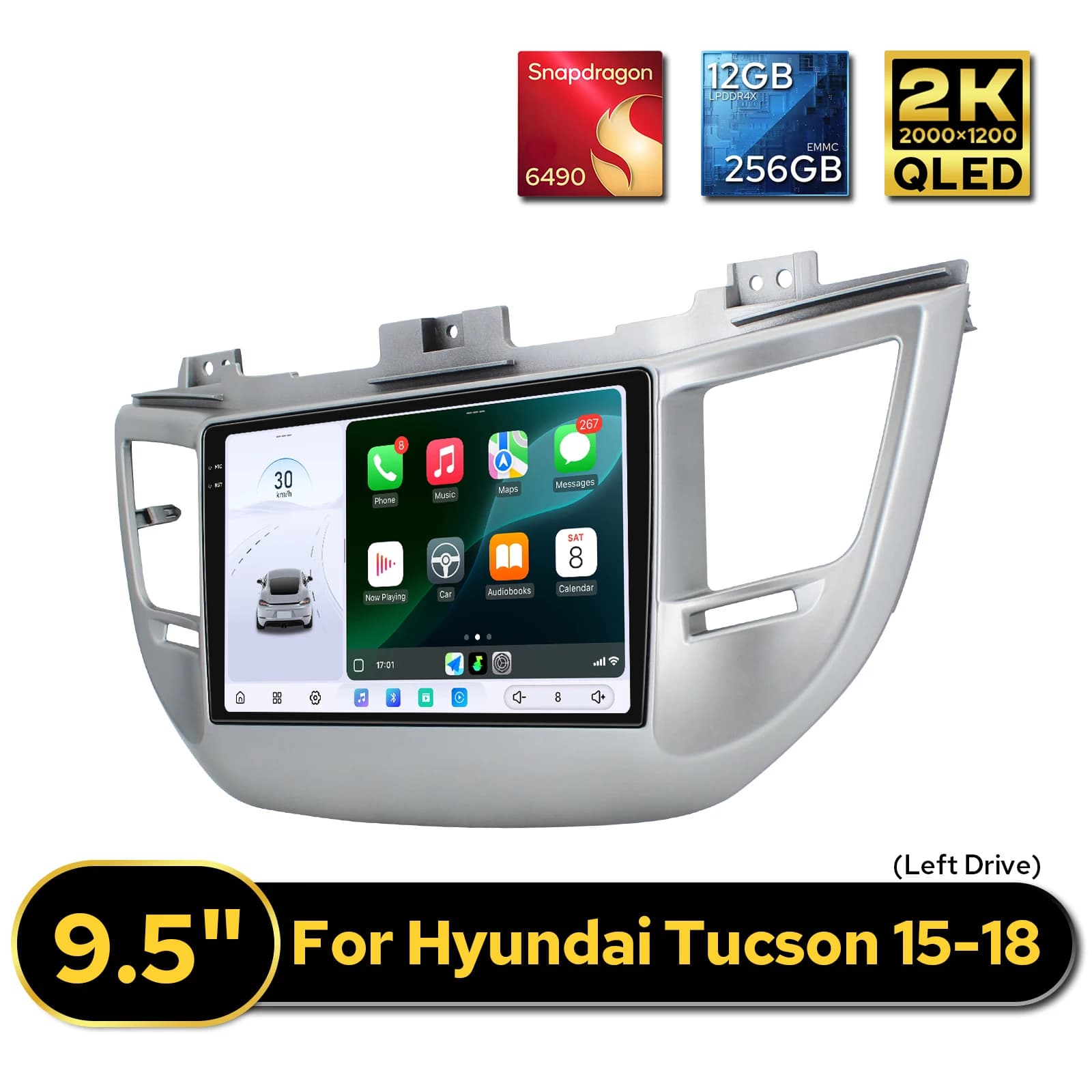 Nuovo Arrivo Autoradio Android Auto QLED 2K da 9.5'' per Hyundai Tucson 2015-2018 LHD 12GB 256GB Supporto Telecamera OEM / AMP Coassiale / SWC