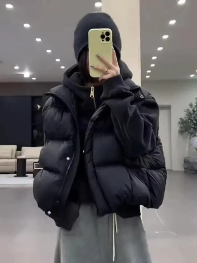 Fashionable White Duck down Vest Women's Style Autumn Winter Black Stand Collar Shoulder Pad Jacket Thickened Warm Color