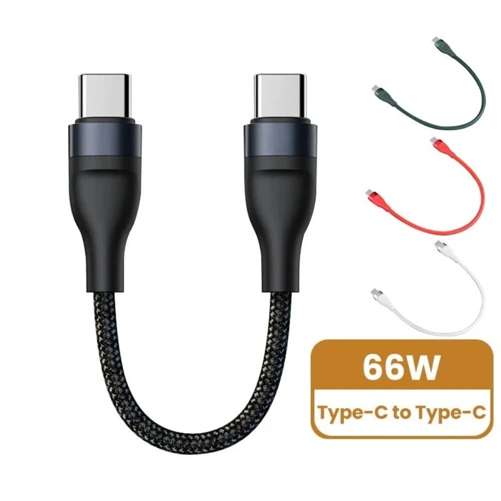 Cavo corto USB C a USB C da 0,25 m per ricarica rapida e trasferimento dati, compatibile con iPhone 15, Huawei, Samsung, power bank e cellulari.