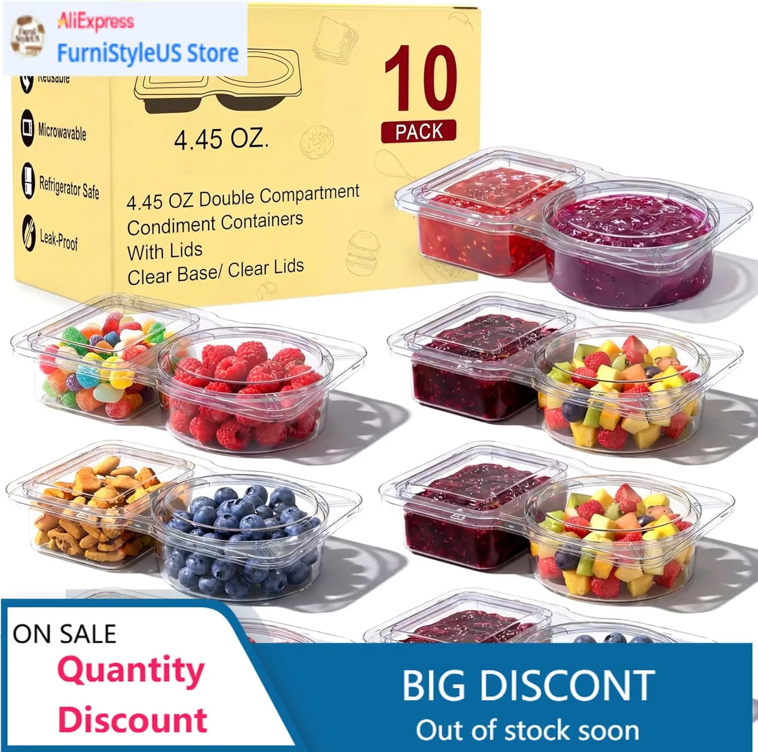 Contenitori per snack riutilizzabili e contenitori per confezioni di snack – Contenitori per la preparazione dei pasti a 2 scomparti con coperchi, contenitori doppi per condimenti, P